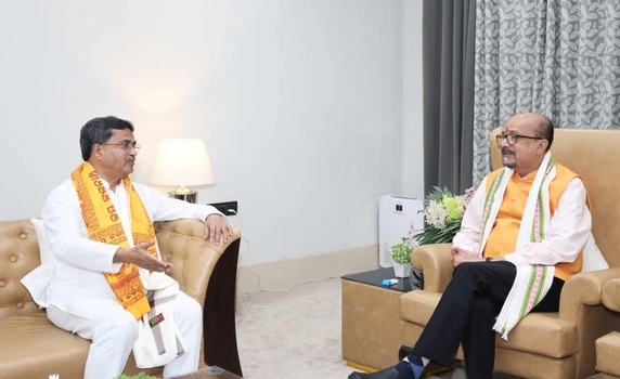 Chhattisgarh Governor Ramen Deka meets Tripura CM Dr Manik Saha in Agartala.